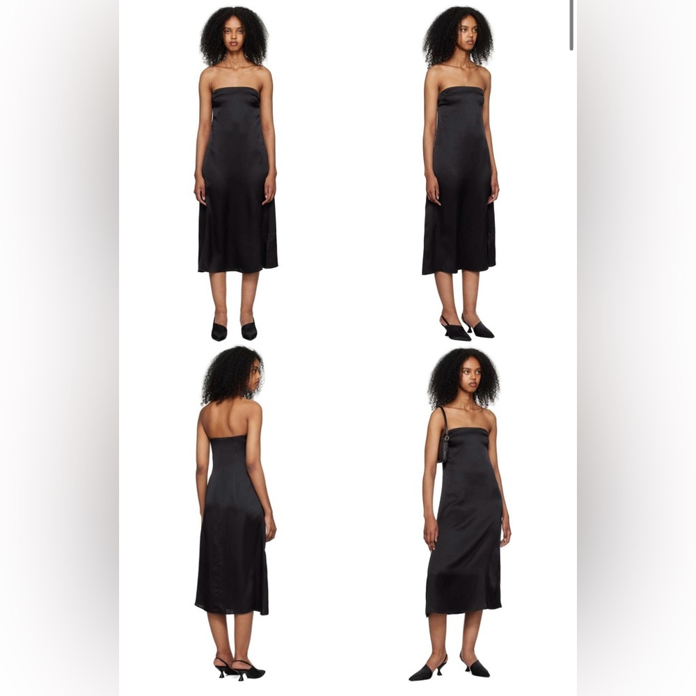 NWT Anine Bing Women's Black Megan Strapless Silk Midi Dress - Picture 2 of 5